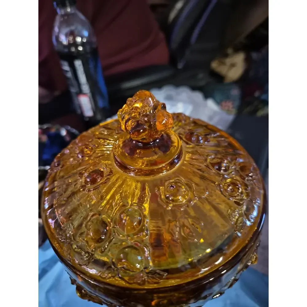 Vintage Fenton art Glass Pedestal Candy Dish in The Cabbage Rose Pattern